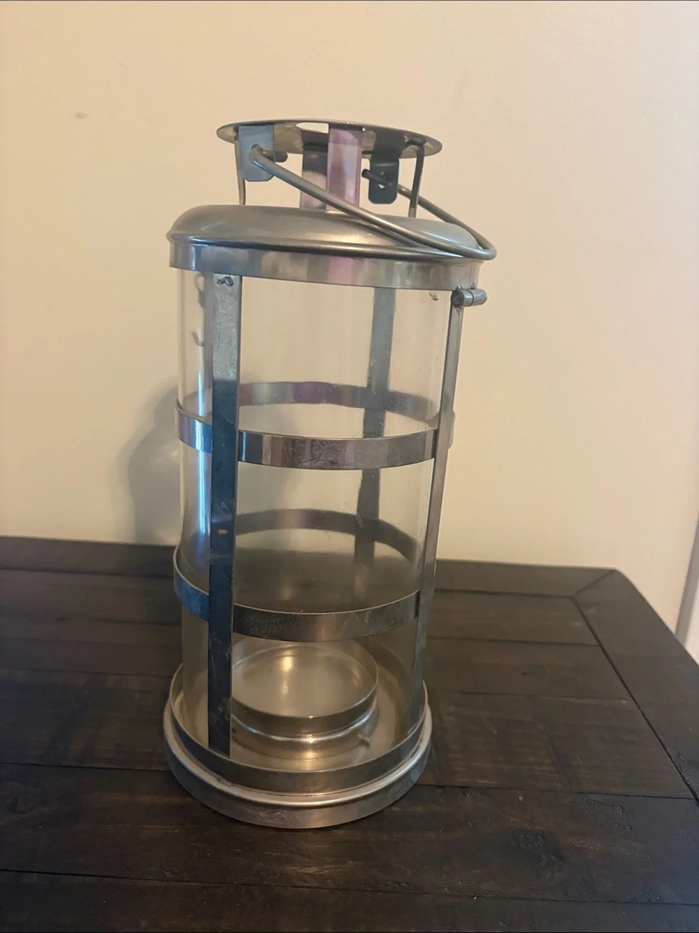 Contemporary Silver Glass Lantern with Carry Handle